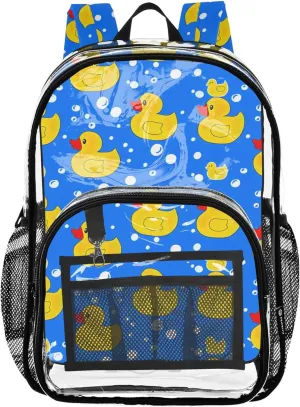 Cute Yellow Ducks Blue Tile Clear Bag for Women Travel Kids Backpack Boys Girls Pvc School Plastic Bookbag