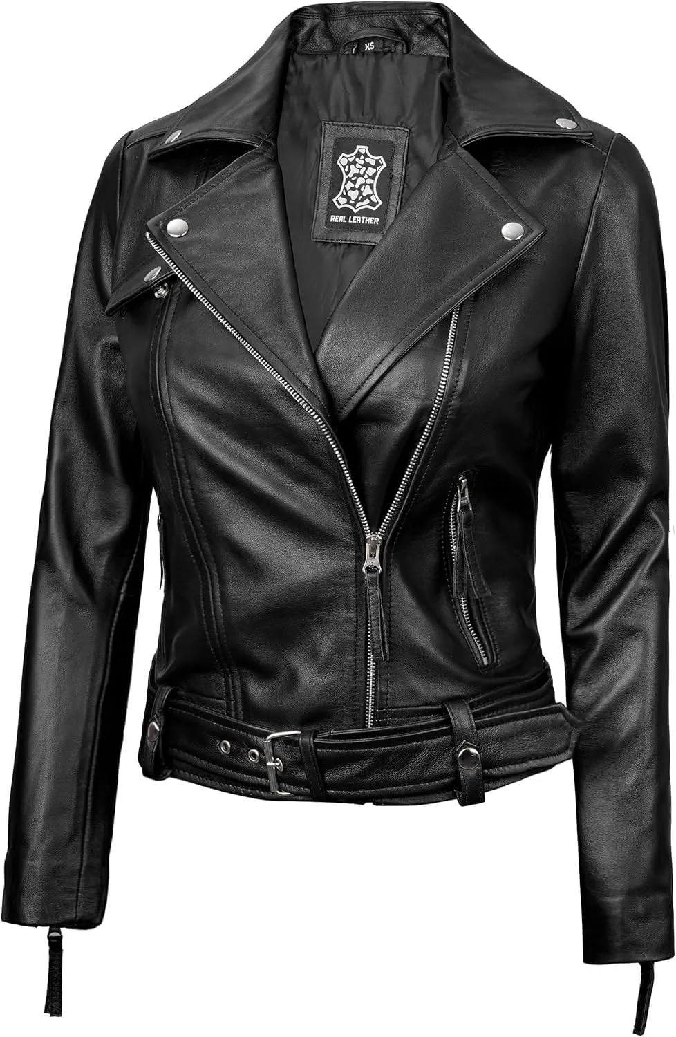 Decrum Womens Leather Jacket  Asymmetrical Motorcycle Style Leather Jacket Women