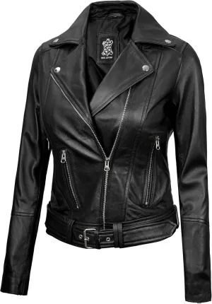 Decrum Womens Leather Jacket  Asymmetrical Motorcycle Style Leather Jacket Women
