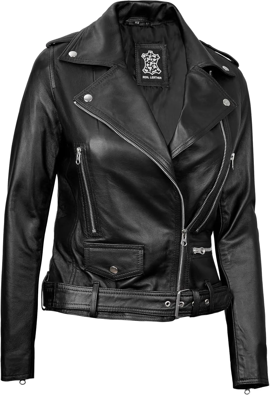 Decrum Womens Leather Jacket  Asymmetrical Motorcycle Style Leather Jacket Women