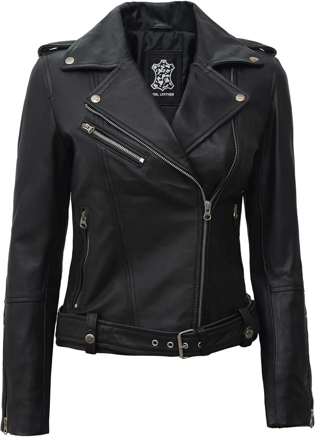 Decrum Womens Leather Jacket  Asymmetrical Motorcycle Style Leather Jacket Women