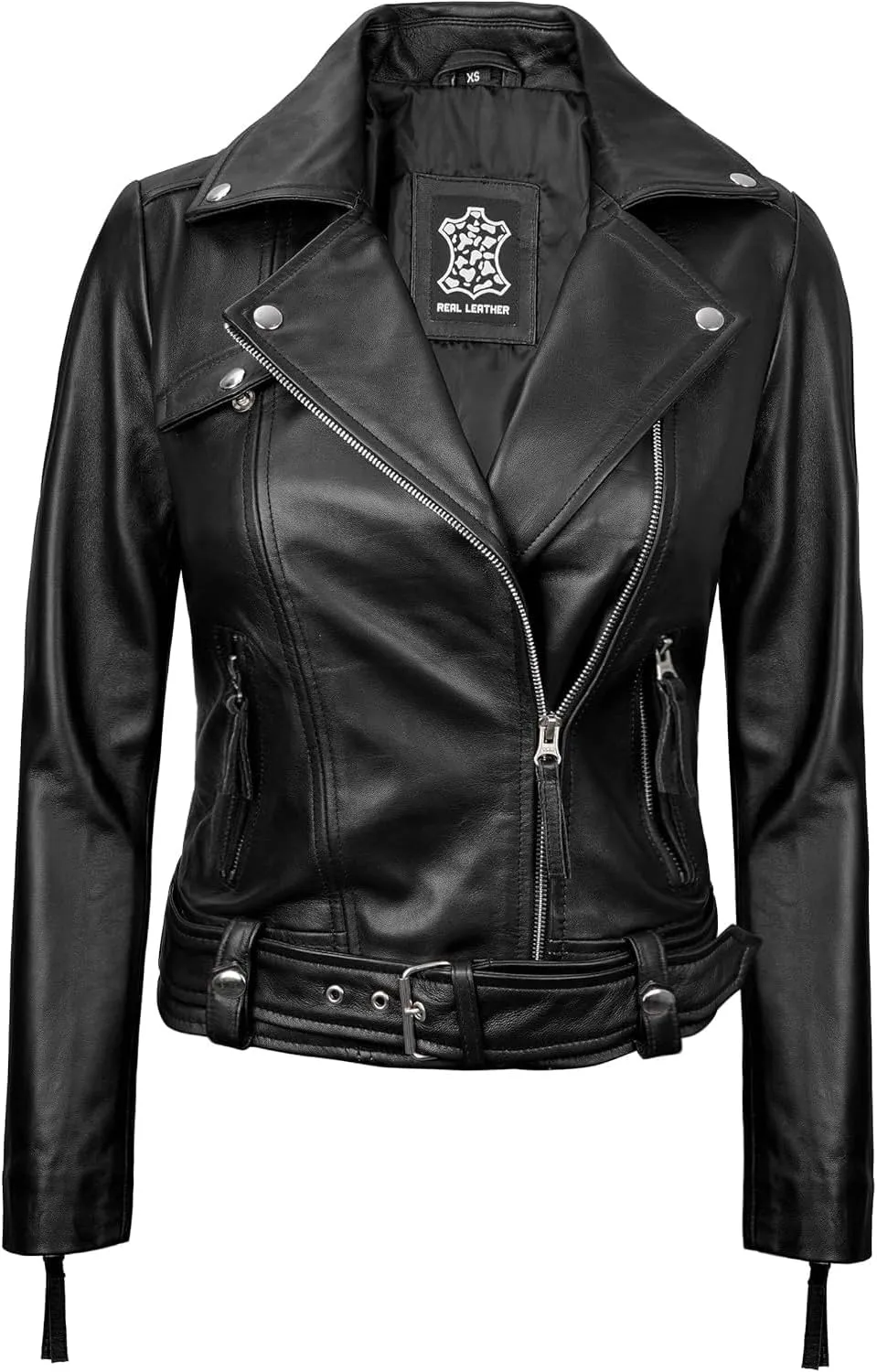 Decrum Womens Leather Jacket  Asymmetrical Motorcycle Style Leather Jacket Women