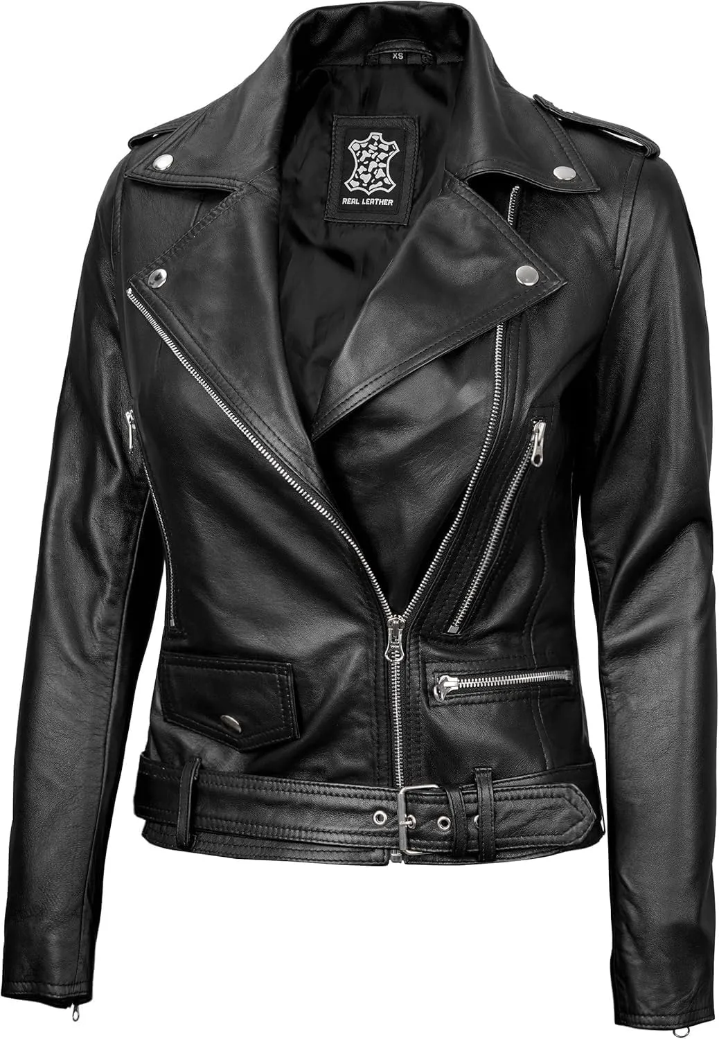 Decrum Womens Leather Jacket  Asymmetrical Motorcycle Style Leather Jacket Women