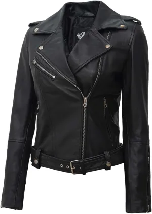 Decrum Womens Leather Jacket  Asymmetrical Motorcycle Style Leather Jacket Women