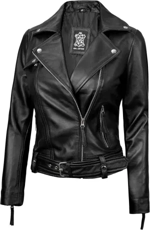 Decrum Womens Leather Jacket  Asymmetrical Motorcycle Style Leather Jacket Women