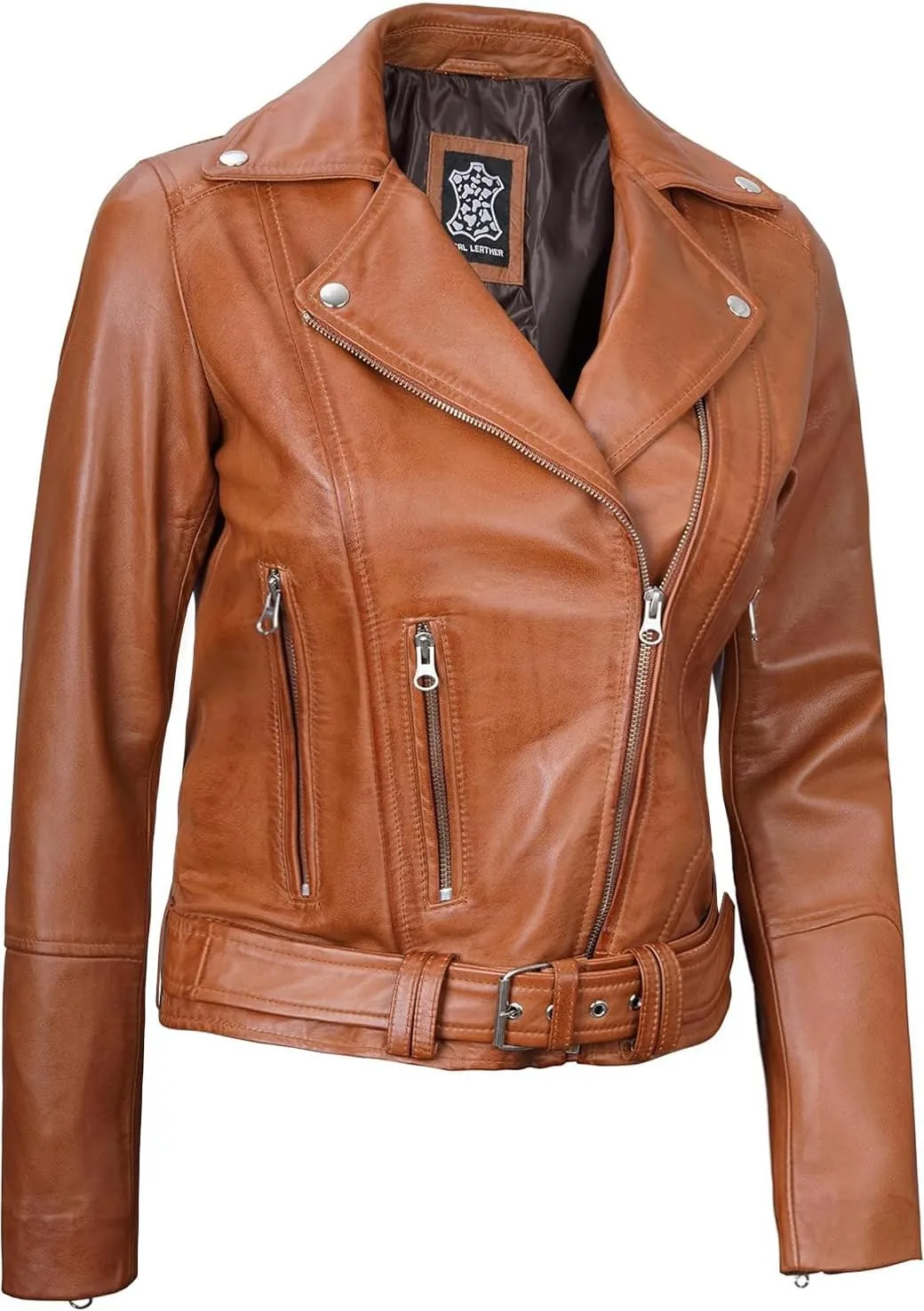 Decrum Womens Leather Jacket  Asymmetrical Motorcycle Style Leather Jacket Women