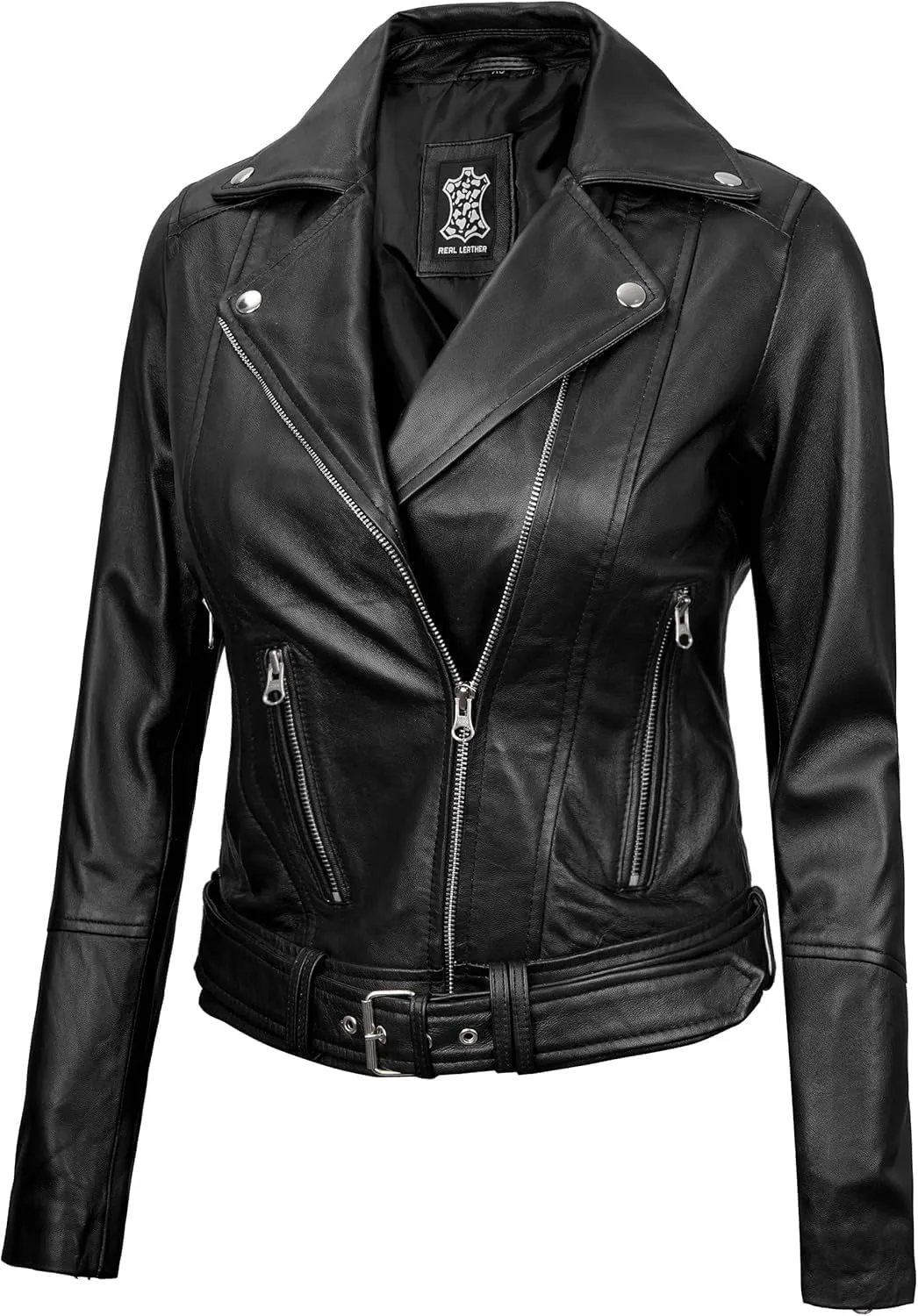 Decrum Womens Leather Jacket  Asymmetrical Motorcycle Style Leather Jacket Women
