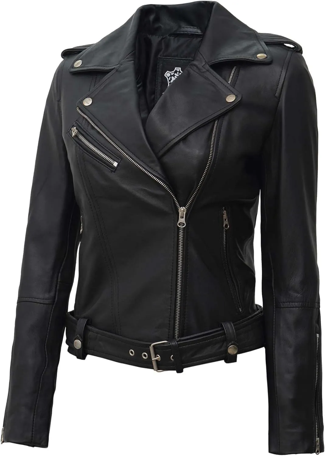 Decrum Womens Leather Jacket  Asymmetrical Motorcycle Style Leather Jacket Women