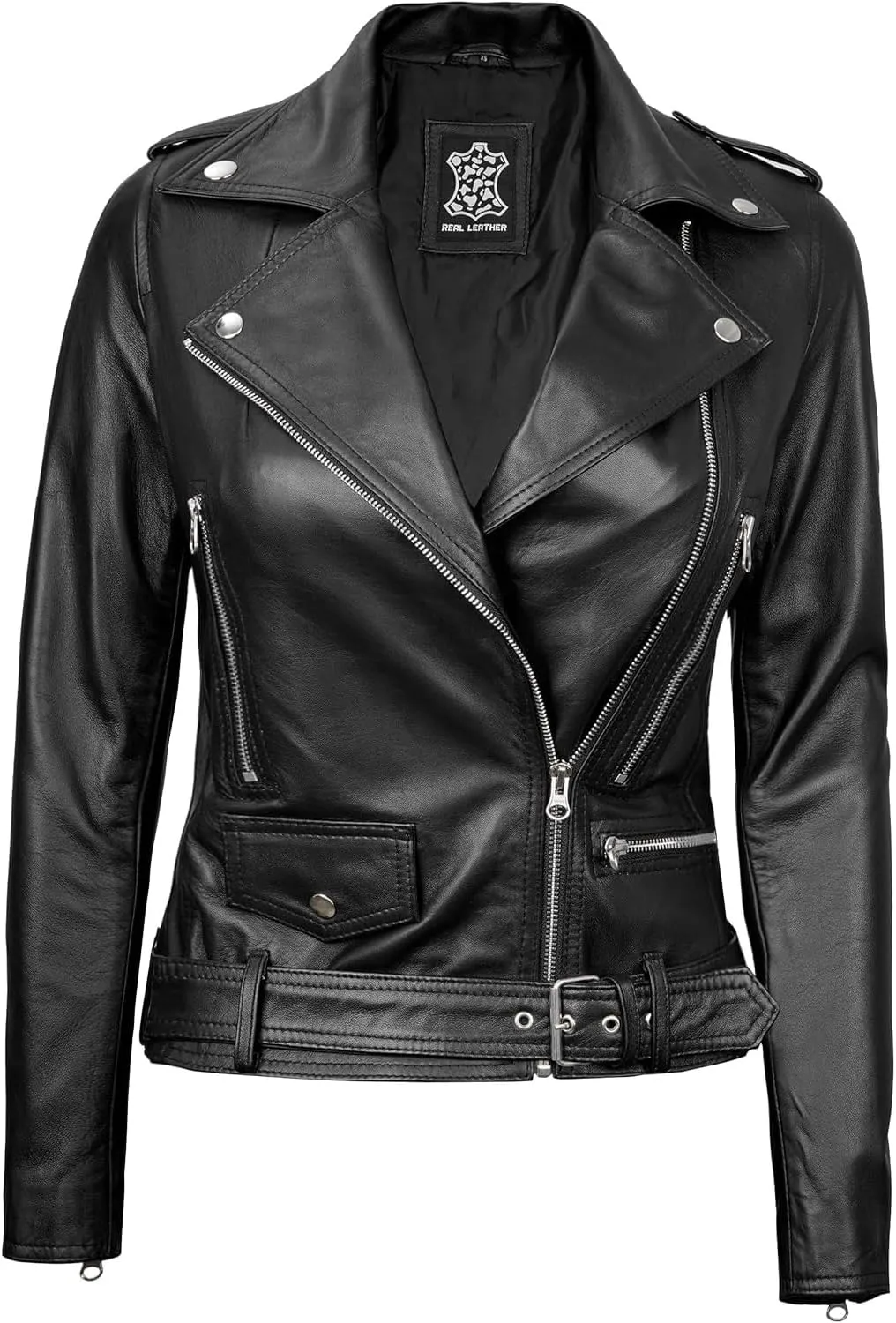 Decrum Womens Leather Jacket  Asymmetrical Motorcycle Style Leather Jacket Women