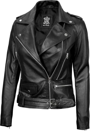 Decrum Womens Leather Jacket  Asymmetrical Motorcycle Style Leather Jacket Women
