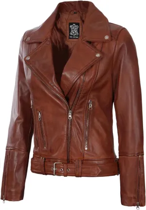 Decrum Womens Leather Jacket  Asymmetrical Motorcycle Style Leather Jacket Women