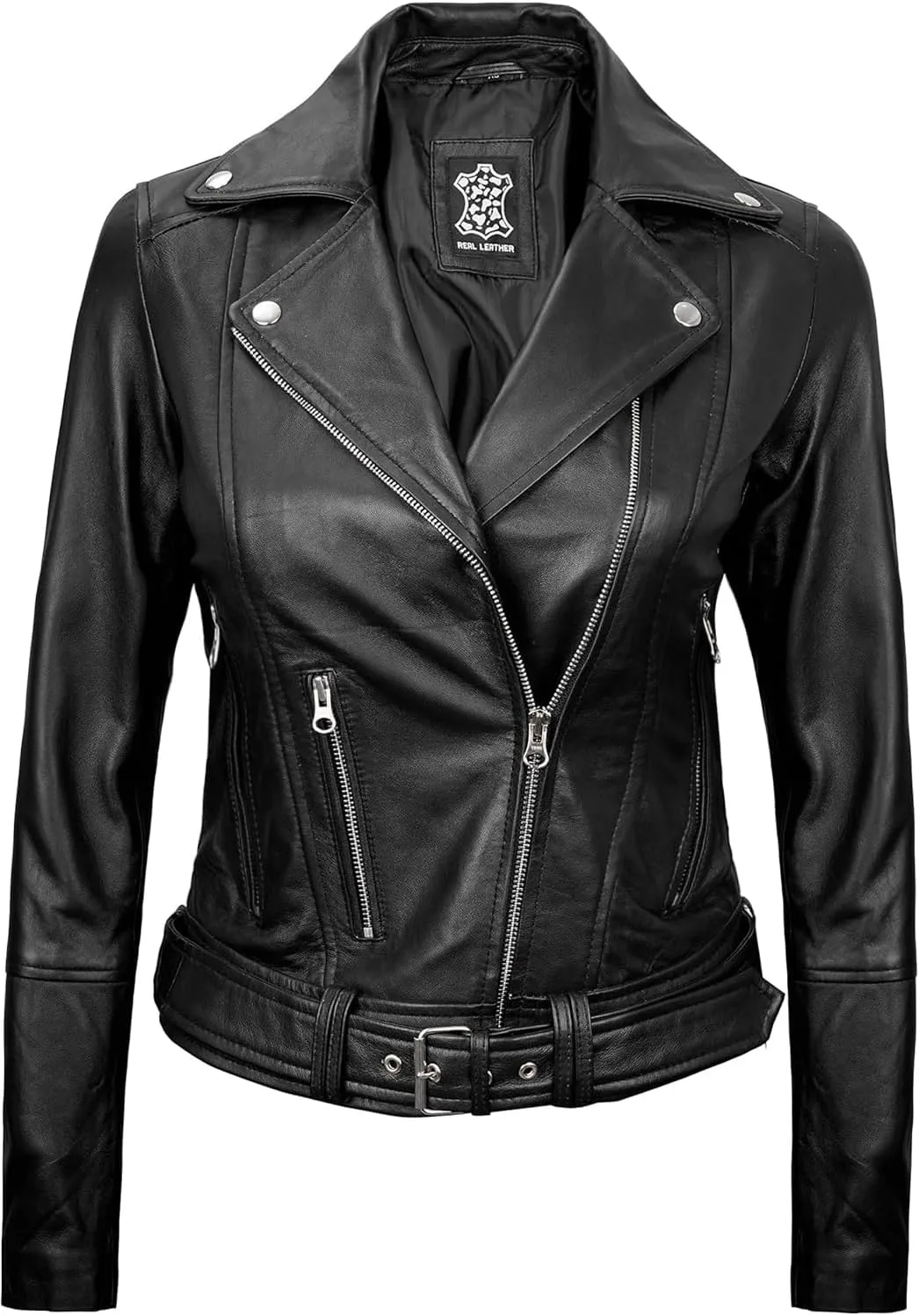 Decrum Womens Leather Jacket  Asymmetrical Motorcycle Style Leather Jacket Women