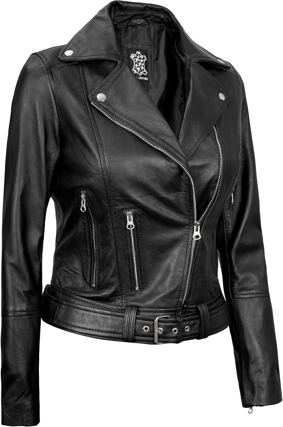 Decrum Womens Leather Jacket  Asymmetrical Motorcycle Style Leather Jacket Women