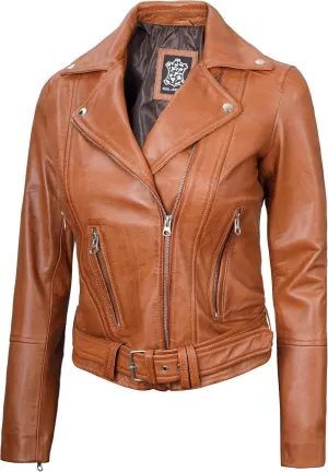 Decrum Womens Leather Jacket  Asymmetrical Motorcycle Style Leather Jacket Women