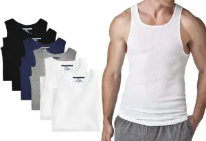 Different Touch 6 Pack Men's Big and Tall Muscle Ribbed Tank Tops A-Shirts Underwear Shirts