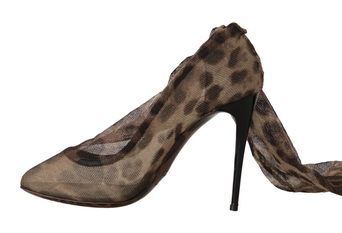 Dolce & Gabbana Brown Leopard Tulle Pumps Boots