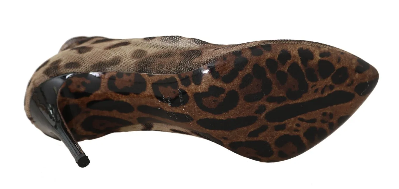 Dolce & Gabbana Brown Leopard Tulle Pumps Boots