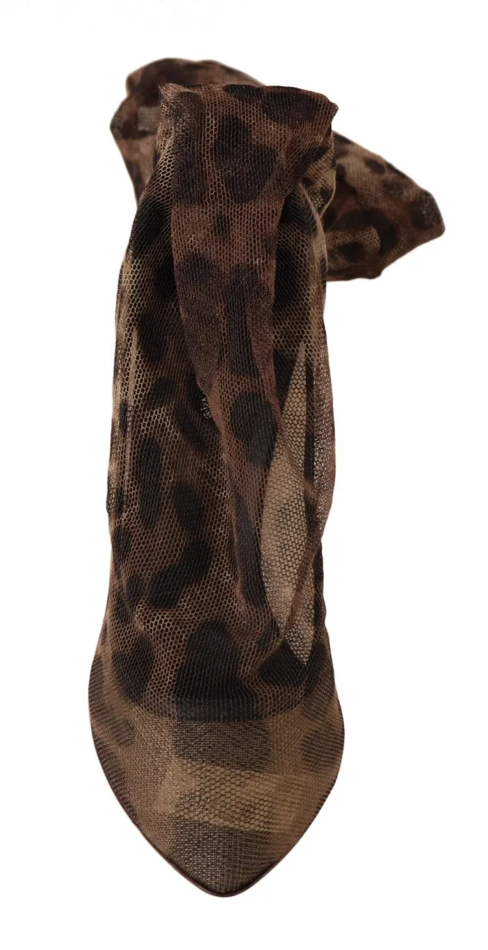 Dolce & Gabbana Brown Leopard Tulle Pumps Boots