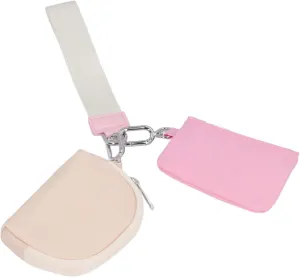 Dual Pouch Wristlet Wallet, Portable Detachable Water Resistant Mini Zip Around Keychain Purse Pocket with Wrist Strap for Outdoor