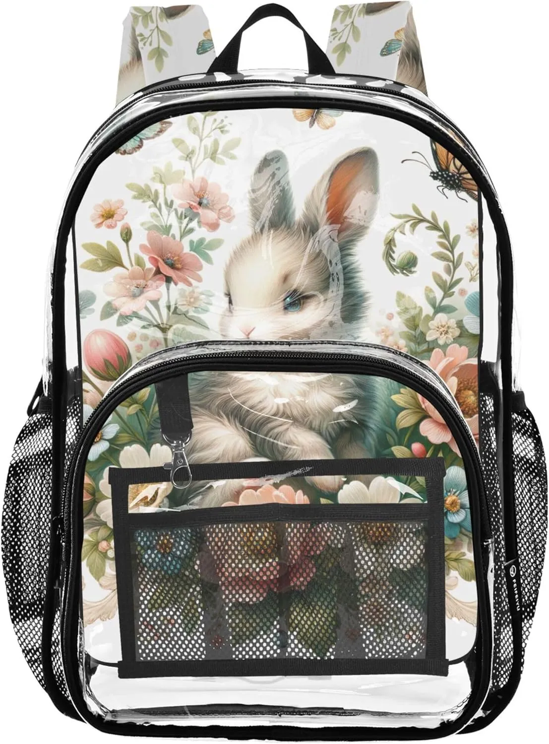 Easter Bunny Floral Clear Bag for Women Travel Girls Backpack Kids Boys Plastic Transparent Bookbag