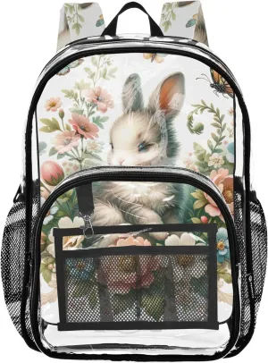 Easter Bunny Floral Clear Bag for Women Travel Girls Backpack Kids Boys Plastic Transparent Bookbag