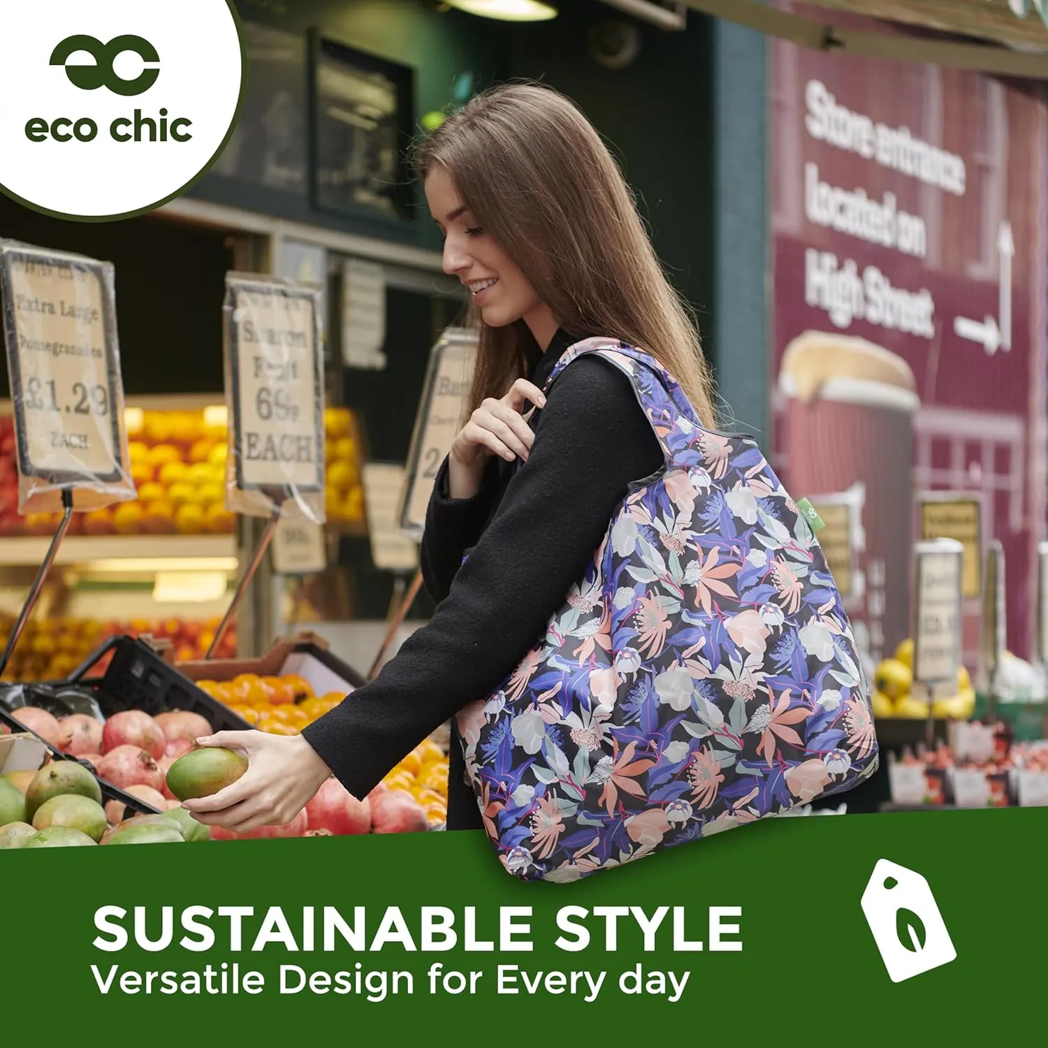 ECO CHIC Foldable Reusable Large Grocery Bags - Foldable Grocery Bags - Lightweight, Recycled & Reusable Shopping Bag - Waterproof, Packable Tote Fitting in Fine Grocery Bag Carrier
