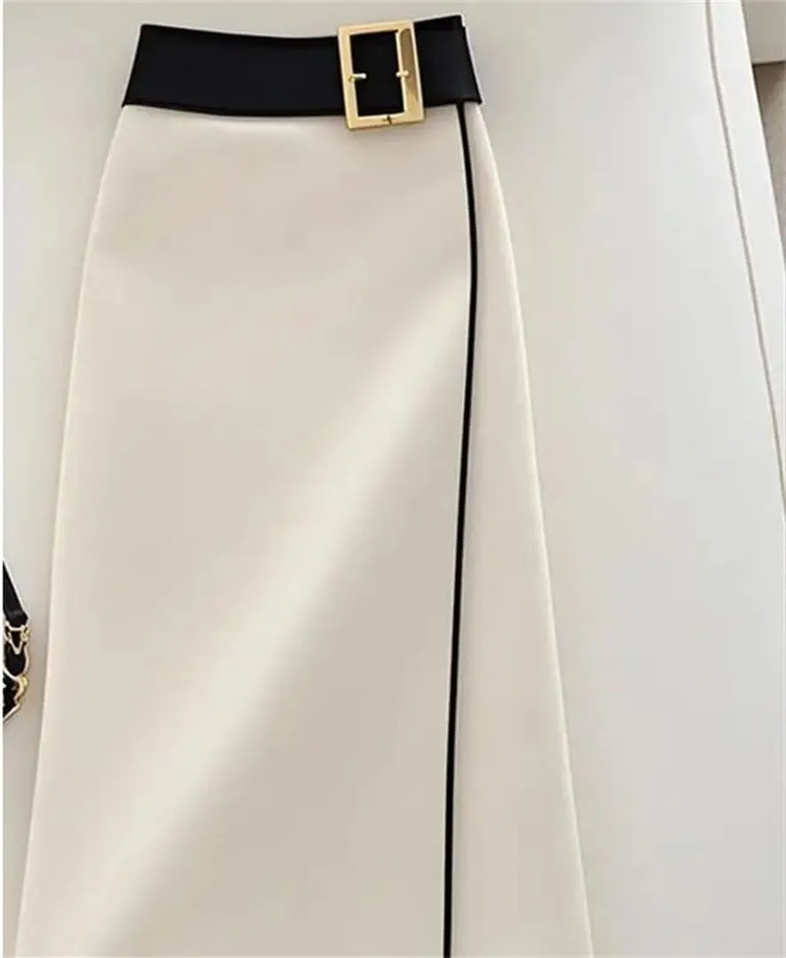 Elegant Office Lady High Waist Intage Straight Skirt Fashion Patchwork Women's Slim Bag Hip Midi Skirts