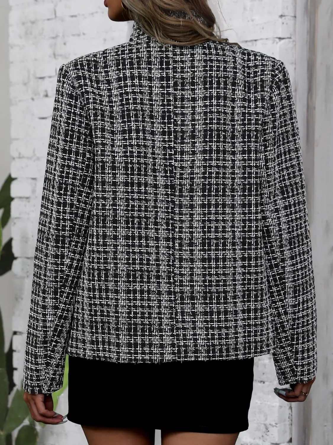 ELLEVEN Womens' Tweed Blazer Long Sleeve Jacket Notch Collar Fully Lined Casual Business Trendy Elegant Work Office Coat