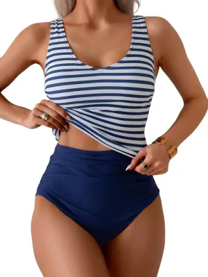 Eomenie Two Piece Tankini Swimsuits for Women Tummy Control Bathing Suits Cutout Back Swim Tank Top with High Waisted Bottom