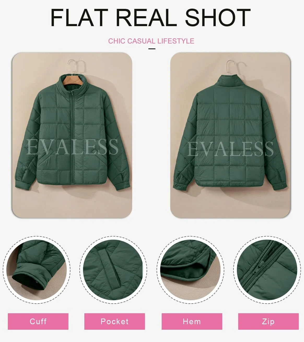 EVALESS Womens Quilted Puffer Jackets Lightweight Long Sleeve Zip Up Winter Coats Fashion 2024 Fall Outfits With Pockets