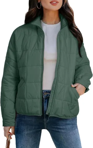 EVALESS Womens Quilted Puffer Jackets Lightweight Long Sleeve Zip Up Winter Coats Fashion 2024 Fall Outfits With Pockets