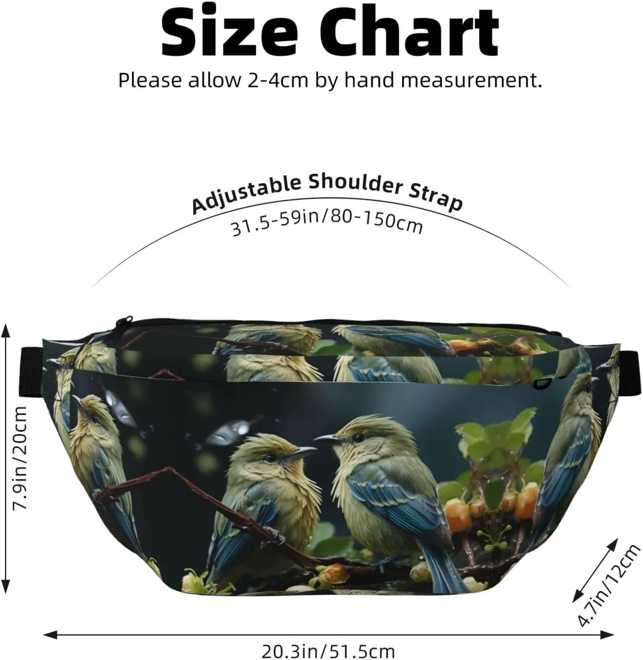 Fanny Pack for Men Women Green Leaves and Birds Belt Bag with Adjustable Strap Fashion Waist Bag Waist Pack for Travel