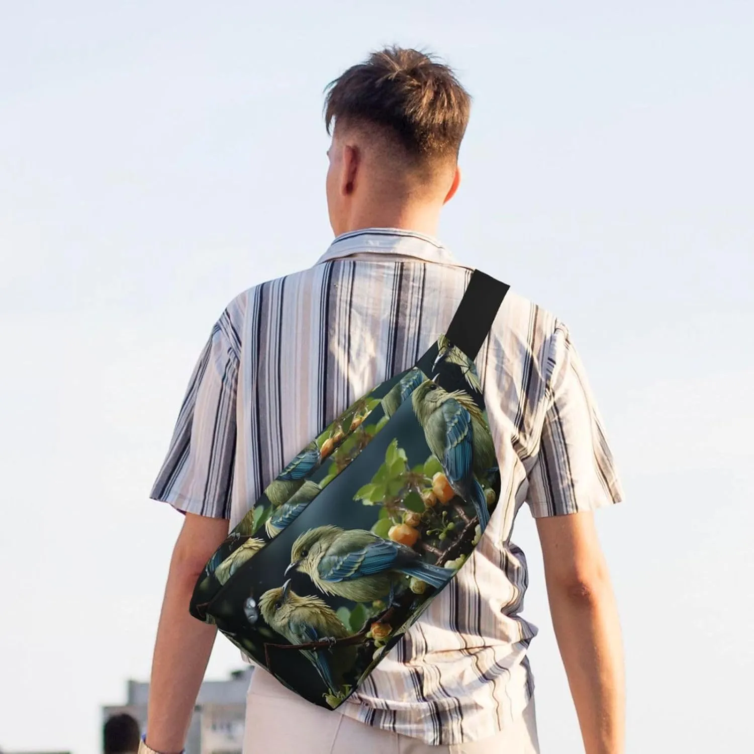 Fanny Pack for Men Women Green Leaves and Birds Belt Bag with Adjustable Strap Fashion Waist Bag Waist Pack for Travel