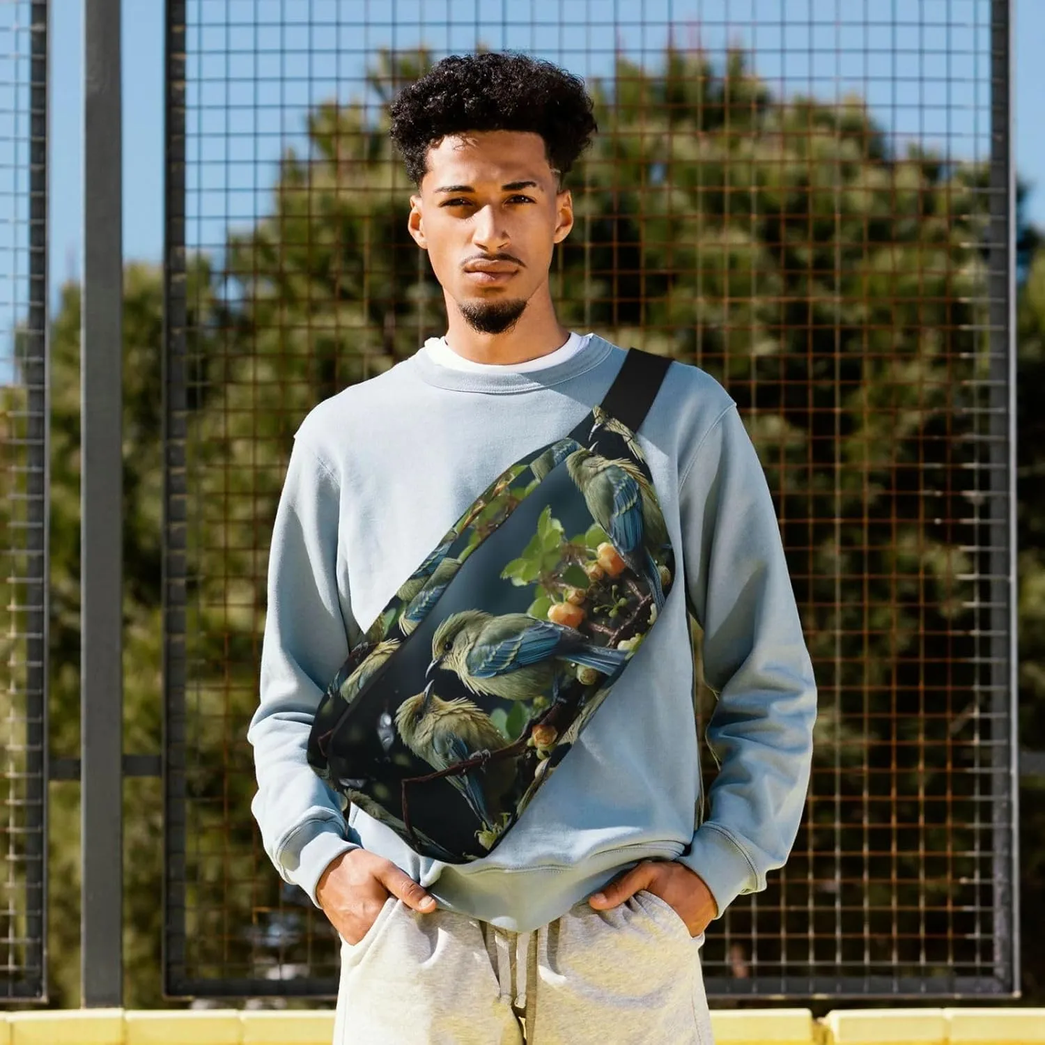 Fanny Pack for Men Women Green Leaves and Birds Belt Bag with Adjustable Strap Fashion Waist Bag Waist Pack for Travel