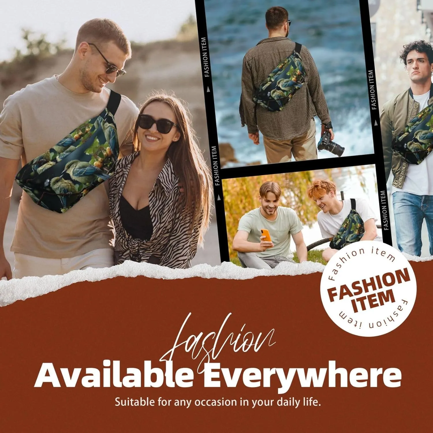 Fanny Pack for Men Women Green Leaves and Birds Belt Bag with Adjustable Strap Fashion Waist Bag Waist Pack for Travel