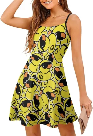 Fashion Summer Beach Slip Dress for Women, Casual Sleeveless Swing Dresses High Waist Sundresses