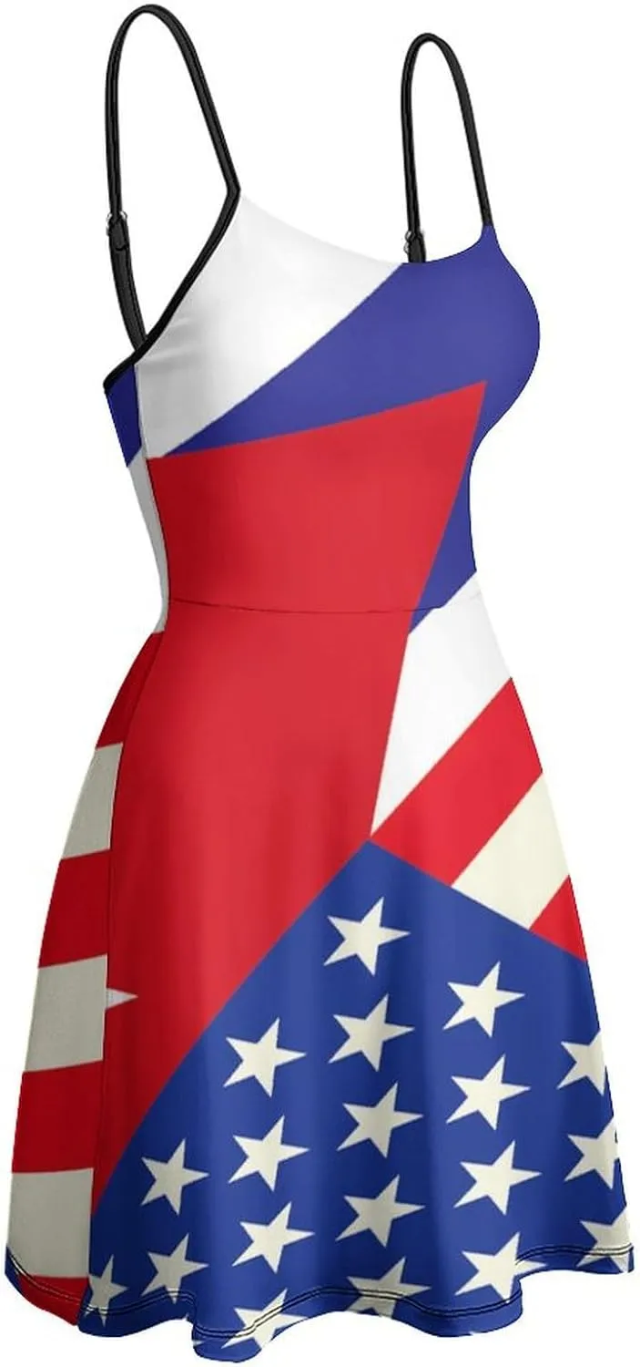 Fashion Summer Beach Slip Dress for Women, Casual Sleeveless Swing Dresses High Waist Sundresses