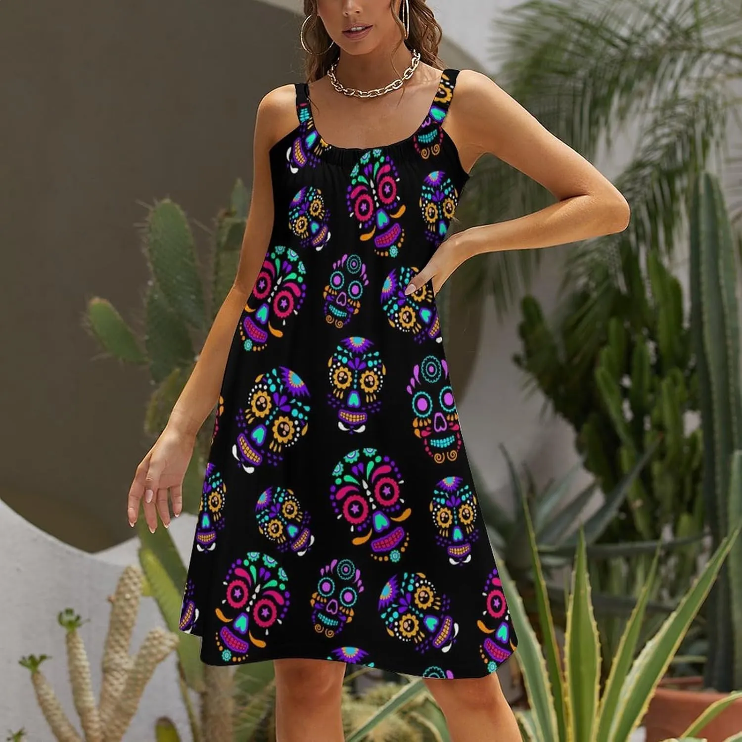 Fashion Summer Loose Sling Dress Women's Casual Beach Sundress, Sleeveless Swing Dress Beachwear Coverups Tank Dress