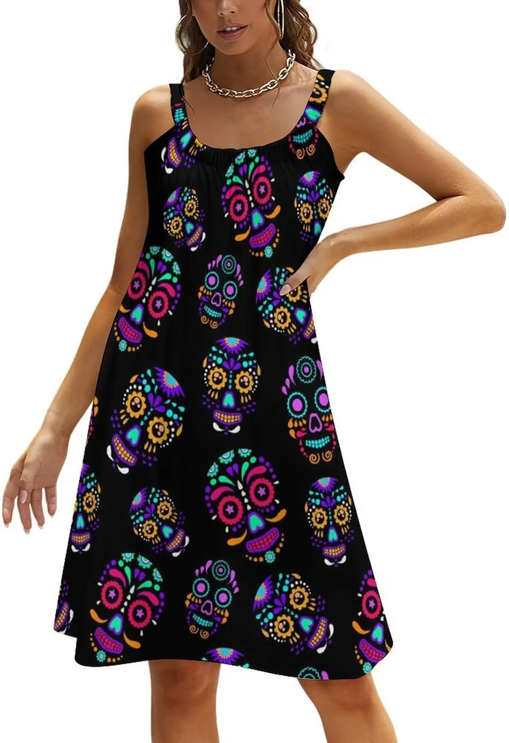 Fashion Summer Loose Sling Dress Women's Casual Beach Sundress, Sleeveless Swing Dress Beachwear Coverups Tank Dress
