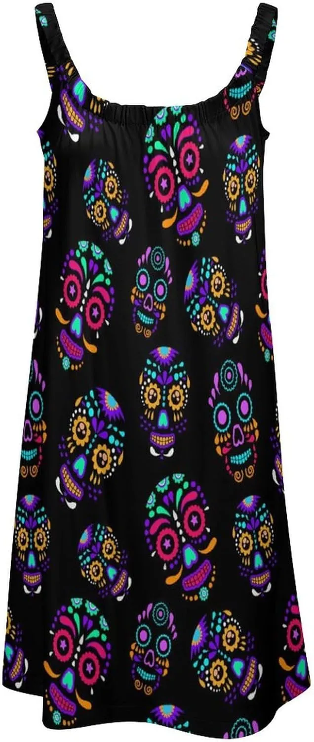 Fashion Summer Loose Sling Dress Women's Casual Beach Sundress, Sleeveless Swing Dress Beachwear Coverups Tank Dress