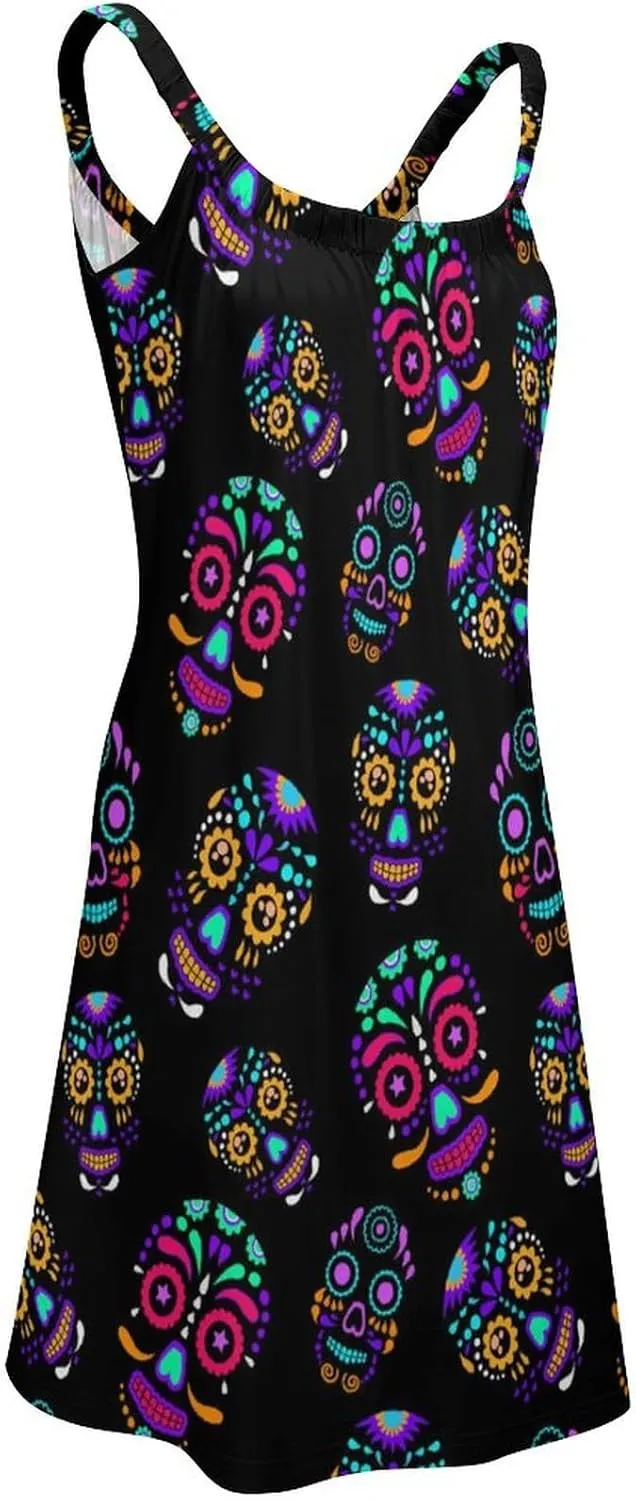 Fashion Summer Loose Sling Dress Women's Casual Beach Sundress, Sleeveless Swing Dress Beachwear Coverups Tank Dress