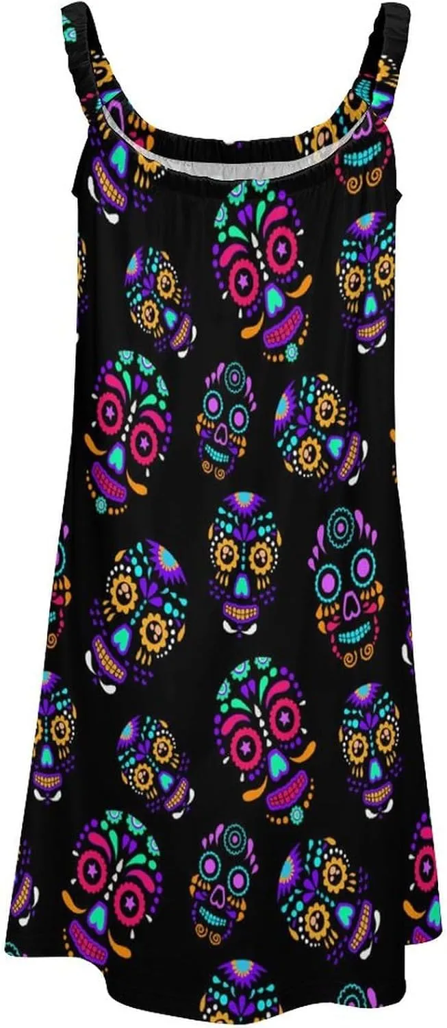 Fashion Summer Loose Sling Dress Women's Casual Beach Sundress, Sleeveless Swing Dress Beachwear Coverups Tank Dress