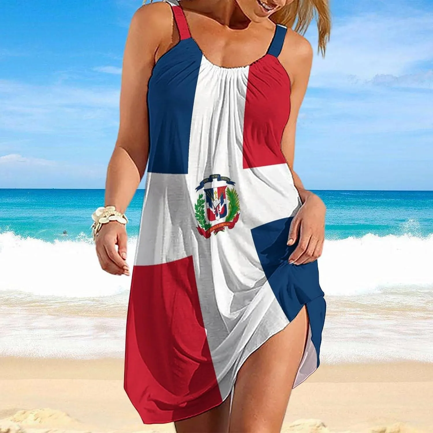 Fashion Summer Loose Sling Dress Women's Casual Beach Sundress, Sleeveless Swing Dress Beachwear Coverups Tank Dress