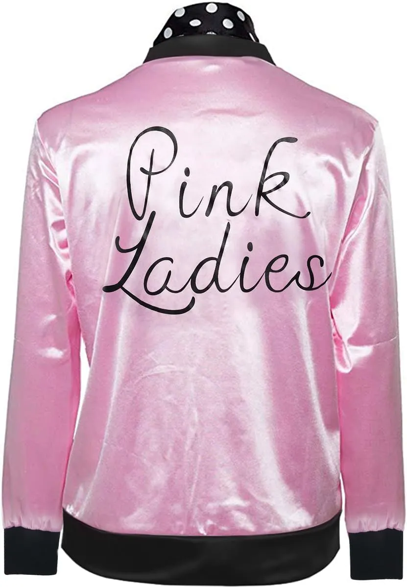 FAYBOX Pink Ladies Jacket Grease 50s Costume for Women Girls,Halloween Costumes 1950s Party Outfits Accessories for Adults