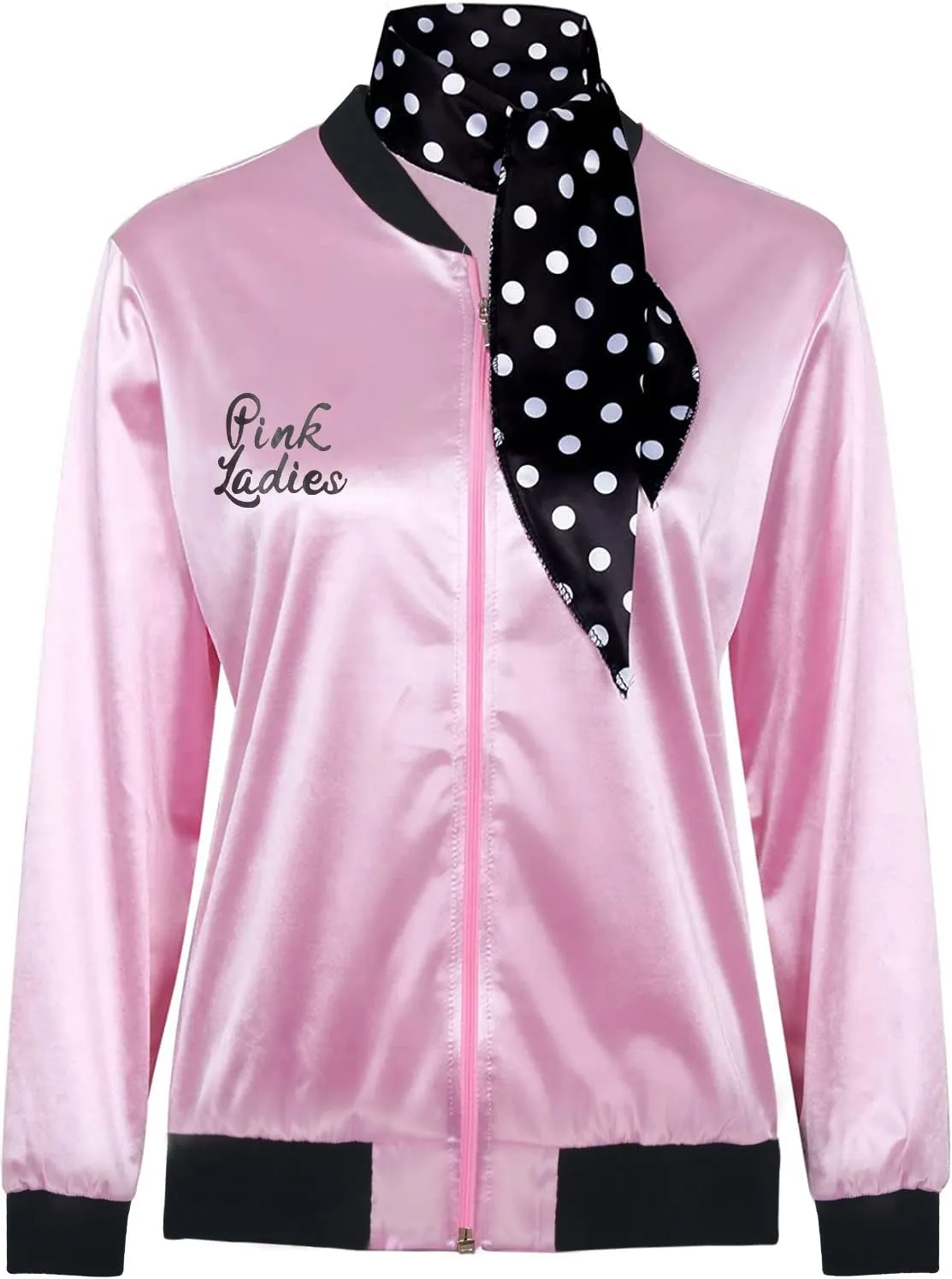FAYBOX Pink Ladies Jacket Grease 50s Costume for Women Girls,Halloween Costumes 1950s Party Outfits Accessories for Adults