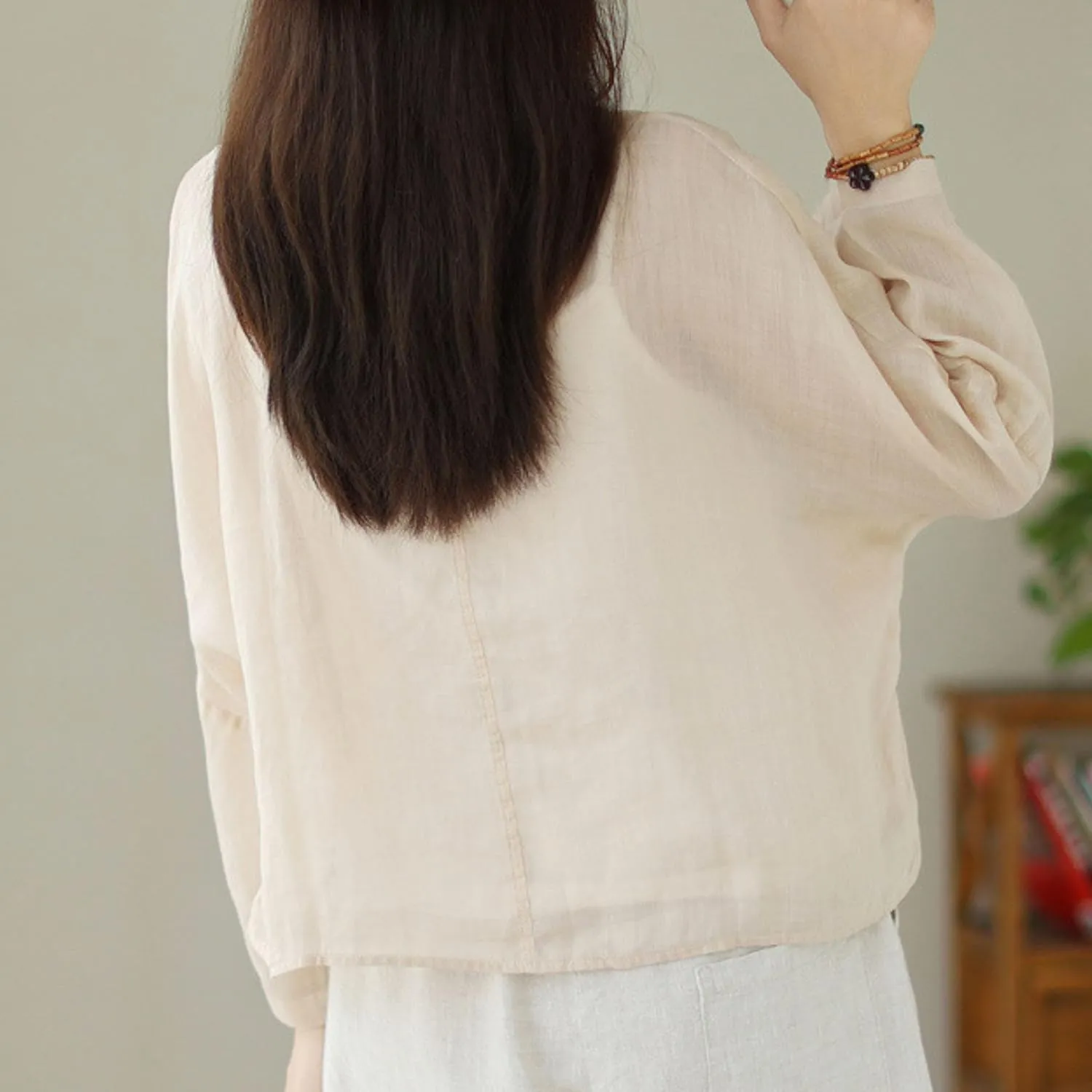 FindThy Womens Tie Front Shrug Casual Sheer Linen V-Neck Long Sleeve Lightweight Oversized Bolero Cardigan
