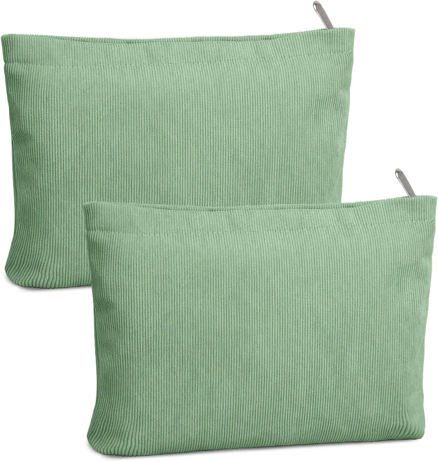 FITDON 2PCS Cosmetic Bags for Women Makeup Bag for Purse Small Corduroy Makeup Pouch Travel Make Up Bag with Zipper Toiletry Bag Organizer, Lightgreen