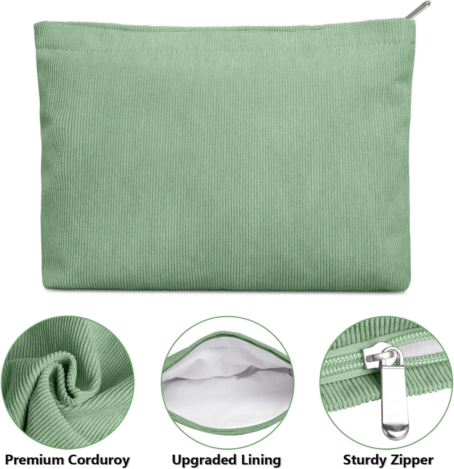 FITDON 2PCS Cosmetic Bags for Women Makeup Bag for Purse Small Corduroy Makeup Pouch Travel Make Up Bag with Zipper Toiletry Bag Organizer, Lightgreen