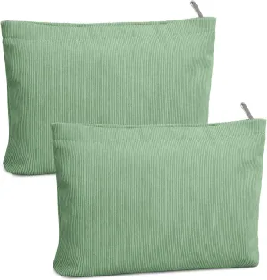FITDON 2PCS Cosmetic Bags for Women Makeup Bag for Purse Small Corduroy Makeup Pouch Travel Make Up Bag with Zipper Toiletry Bag Organizer, Lightgreen