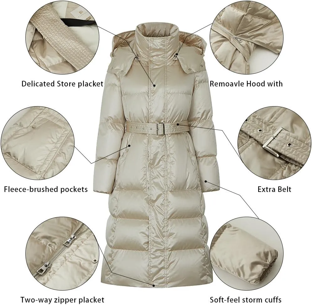Fitouch Nicole Women's Down Coat Jacket with Belt | Long Length | 700  Fill Power